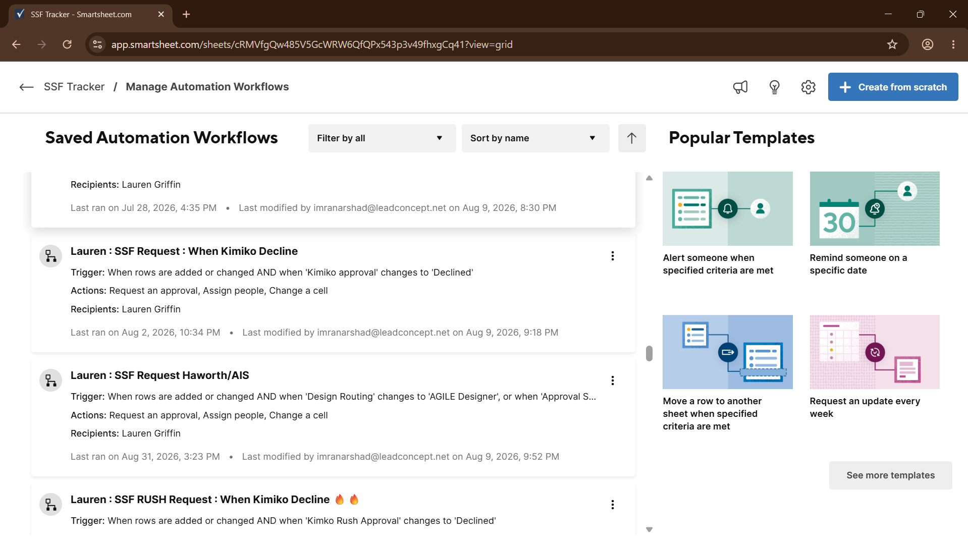 Smartsheet automation screenshot 1